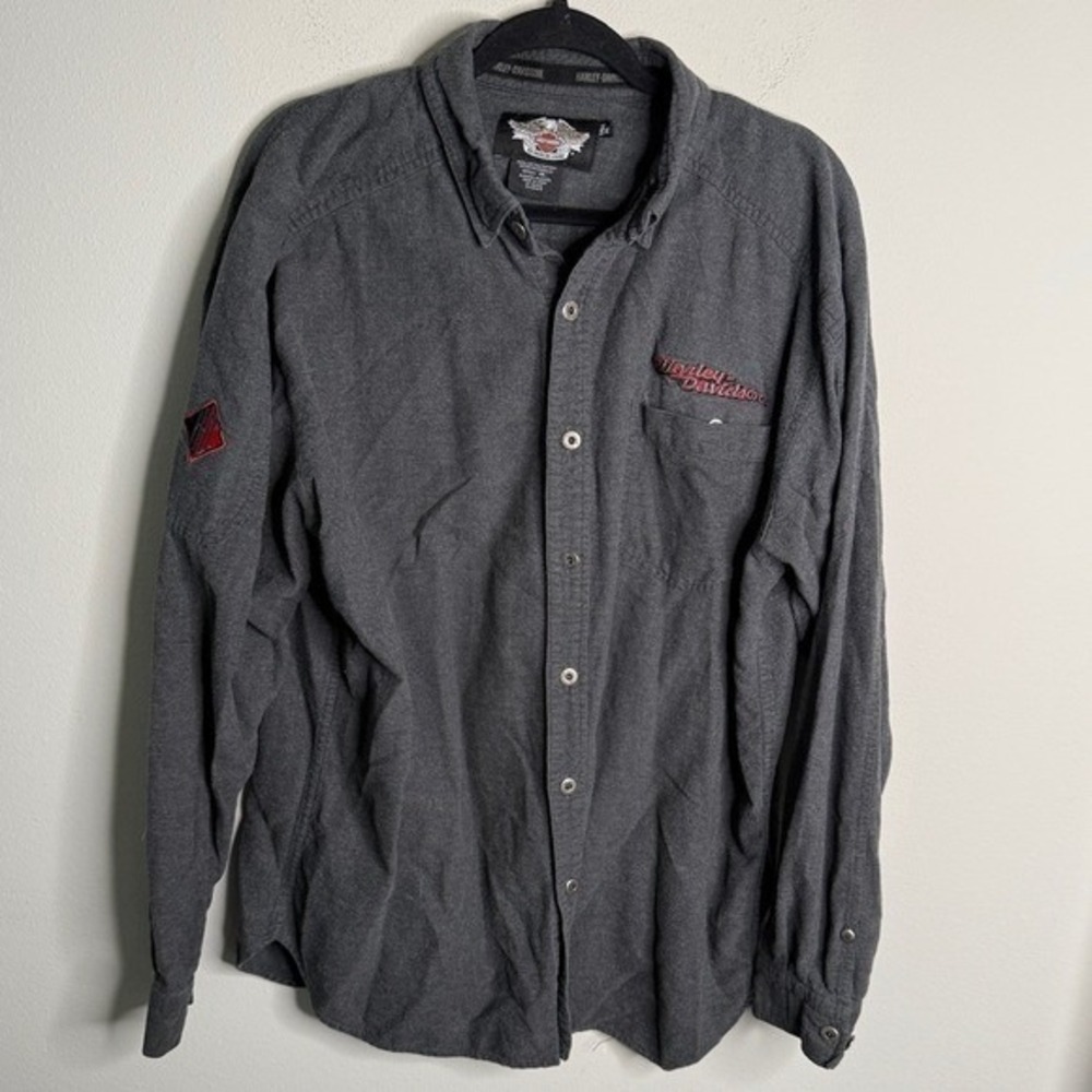 Harley Davidson Men's XL Tall Vintage Gray Button Up Shirt Biker Embroidered